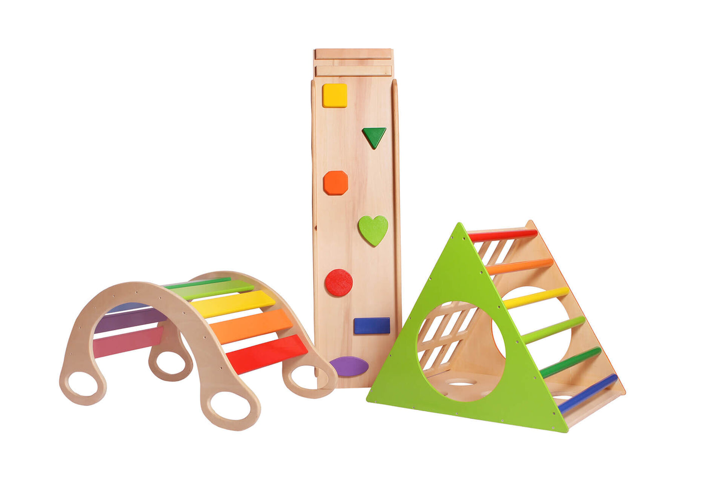 Wood&Joy Wooden Triangle Pikler + Geometric Ramp & Slide + Climbing Arch  (3-Pieces Set)