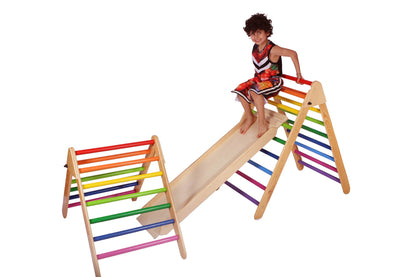 Wood&Joy Wooden Climbing Stairs (120 cm) +  Wooden Climbing Ramp & Slide + Climbing Stairs (90 cm)  (3-Pieces Set)