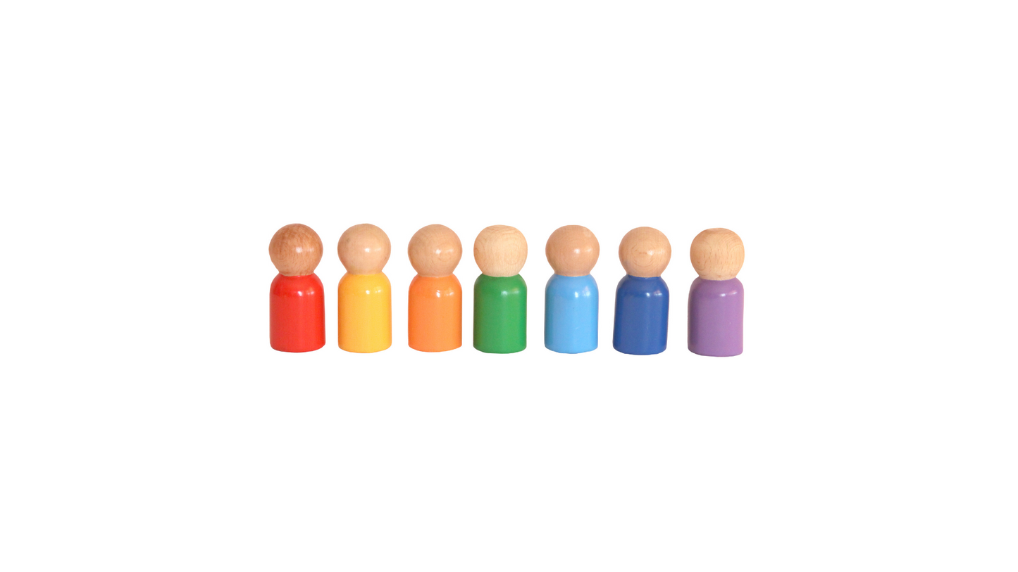 Wood&Joy Wooden Waldorf 7-Pieces Rainbow Peg Dolls